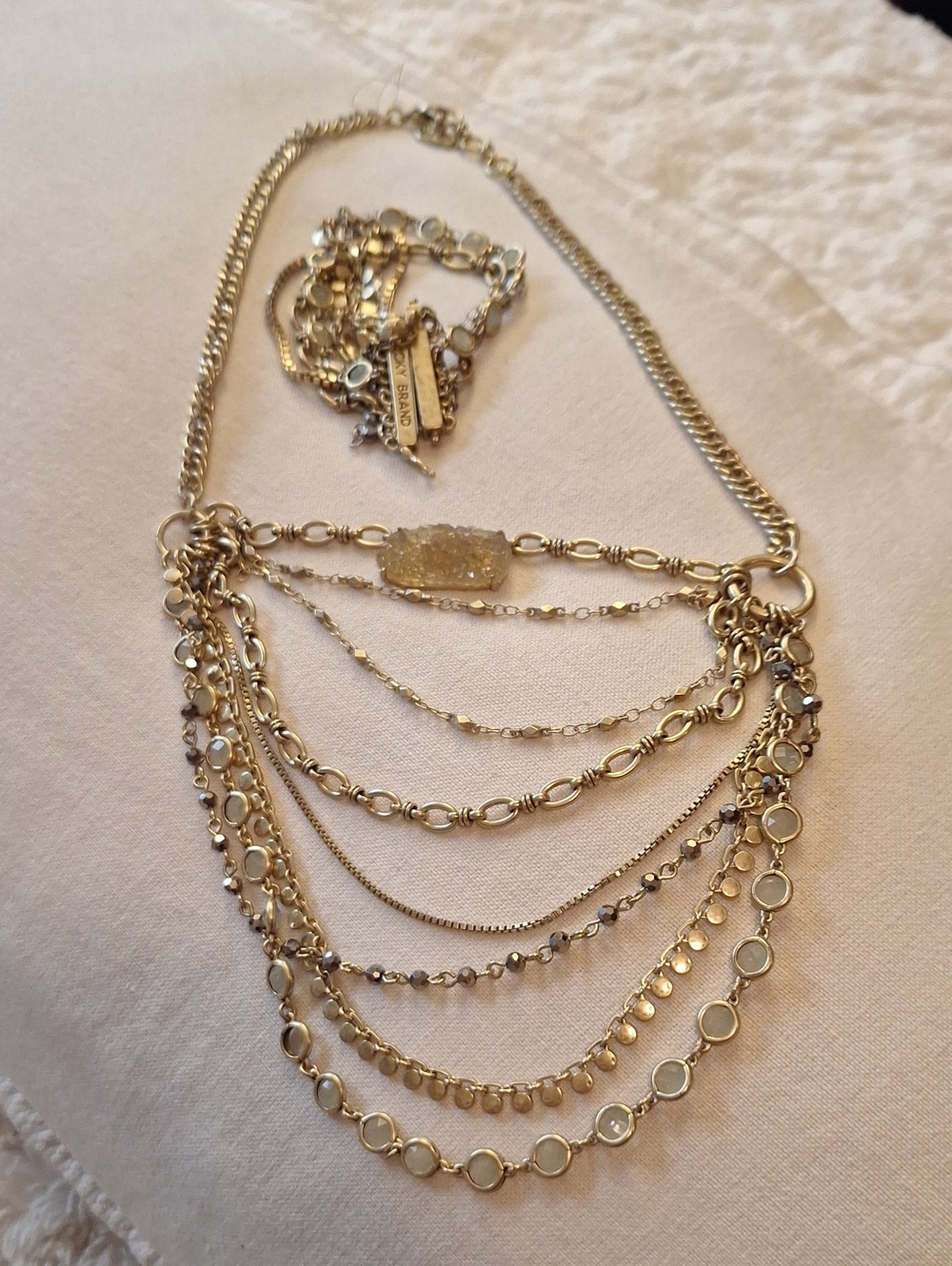 Lucky Brand Gold Multi-Layer Statement Necklace & Braclet Elegant Layered Chains